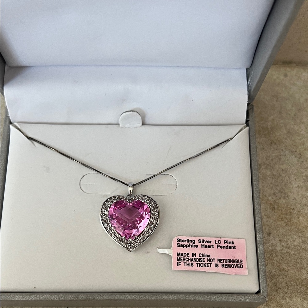 Sterling Silver Pink Sapphire Heart Pendant Necklace